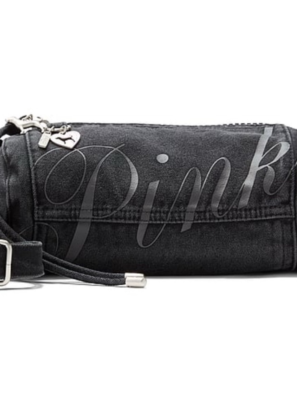 New VS Pink Black Canvas Rolled Mini Duffle Shoulder Bag Crossbody Viral